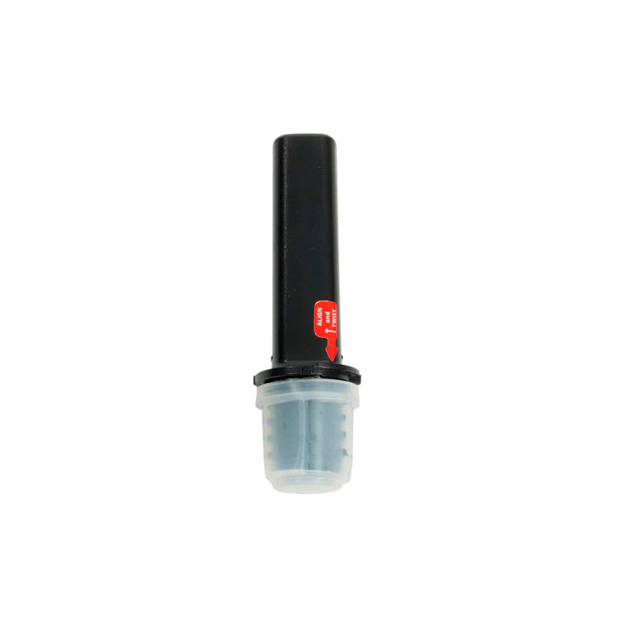 The pinpointer attachment is shown by itself, covered with its protective rubber cap