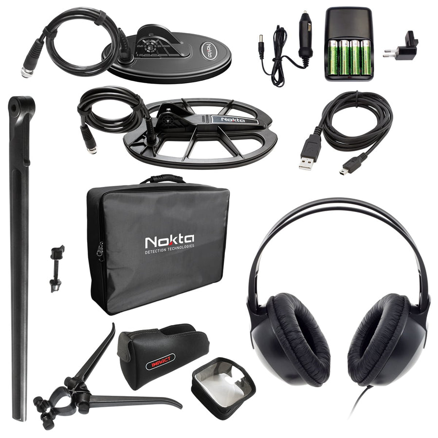 Nokta Impact Pro metal detector side profile showing shaft and coil connection