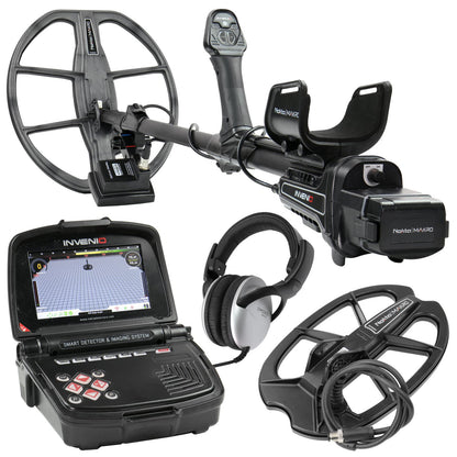 Nokta Invenio Standard Pack complete metal detector system with control pod, headphones and coil laid out