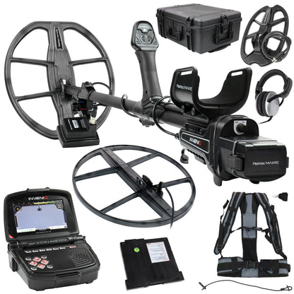 Nokta Invenio Pro metal detector system with wireless control box and shaft displayed