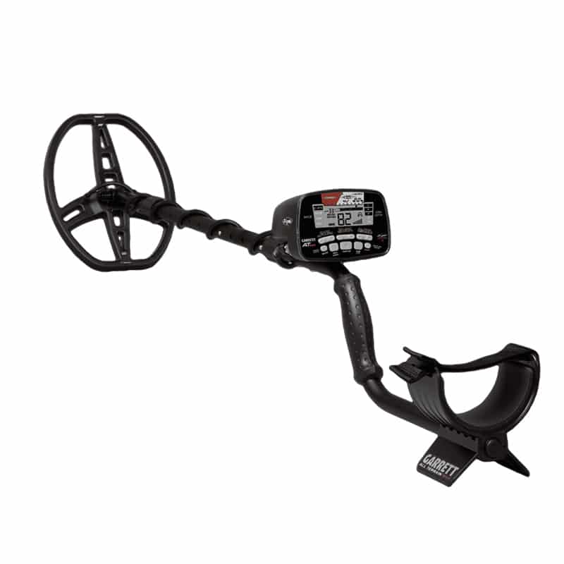 The Garrett AT MAX Metal Detector is shown fully assembled.