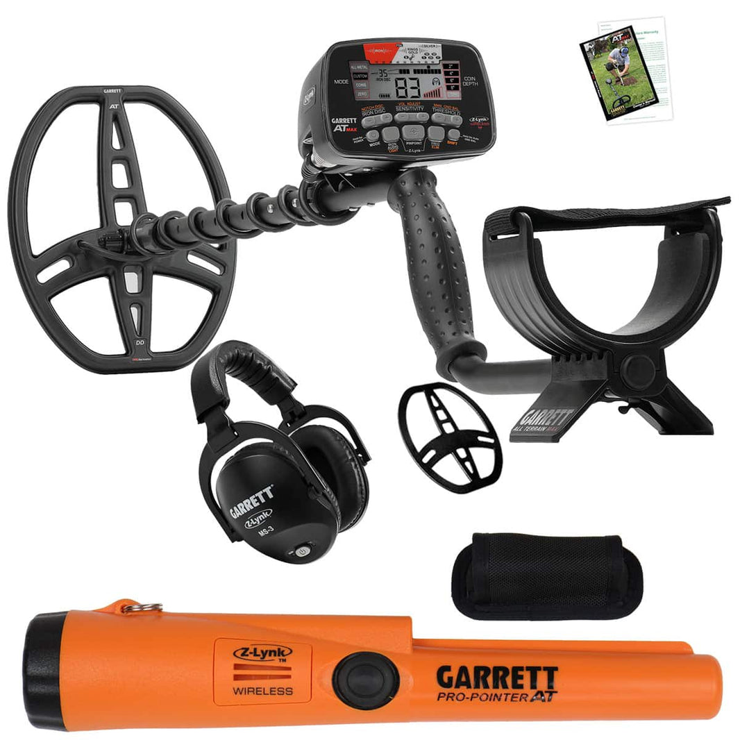 Garrett AT MAX Metal Detector Special with Z-Lynk Pro-Pointer AT Bundle shown on a white background.