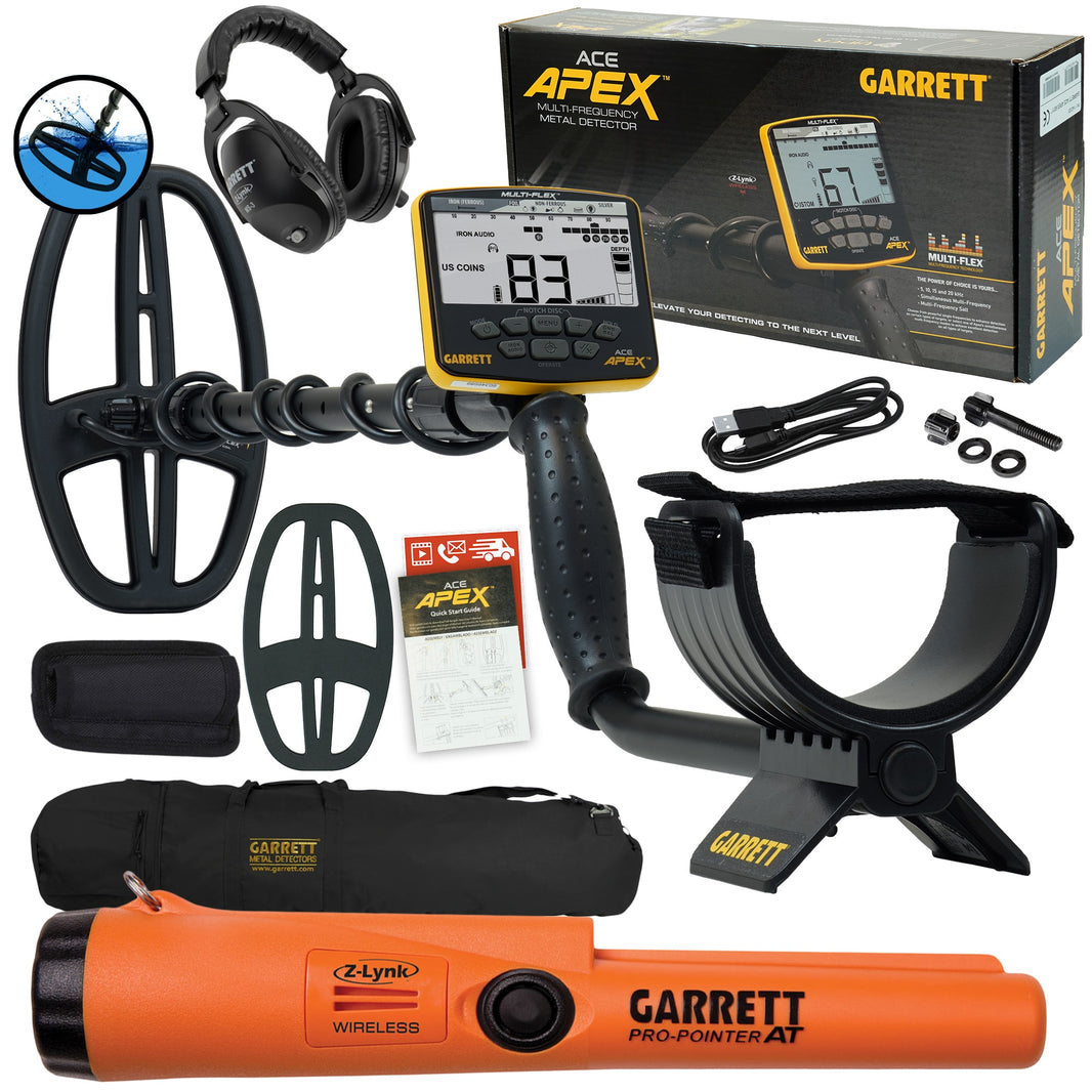 Garrett ACE Apex Metal Detector with Viper Coil, MS-3 Headphones, PRO-Pointer AT Z-Lynk and Carry Bag
