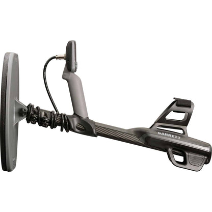 Side view of the Garrett Axiom metal detector, collapsed for travel or storage.  
