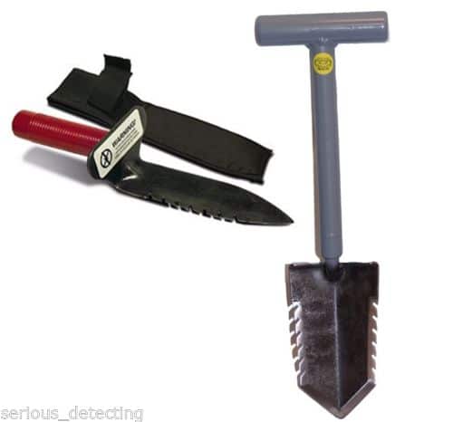 Lesche Sampson 18-inch T-handle shovel with double-serrated blade and aircraft-quality steel construction