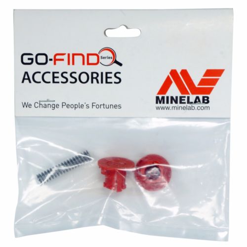 Close-up view of Go-Find detector red locking button mechanism parts