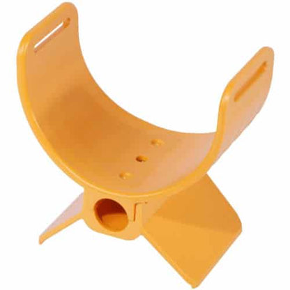 Garrett yellow armrest cuff and stand bracket for ACE series metal detectors on white background