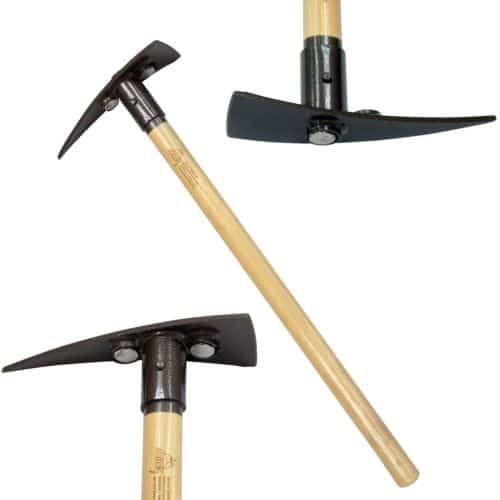 Apex Pick Badger 30-inch prospecting pick with hickory handle and three super magnets embedded in the 10x3.5-inch steel head