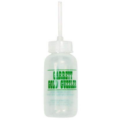 Garrett  Gold Guzzler Bottle for prospection with product name printed on a clear plastic bottle.