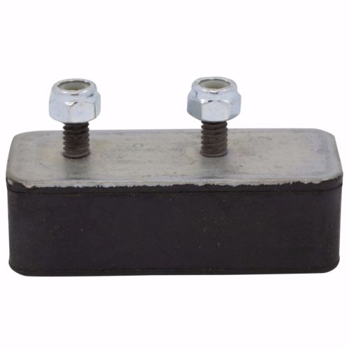 The underside of the rubber foot pad shows the two bolts that attach it to the blade. 