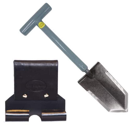 Lesche Mini Sampson 18-inch T-handle shovel with pre-sharpened blade and ReadyShovel leather holster