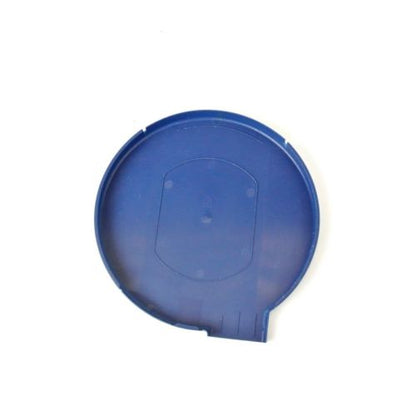 The blue search coil cover of the Minelab SDC 2300  against a white backdrop