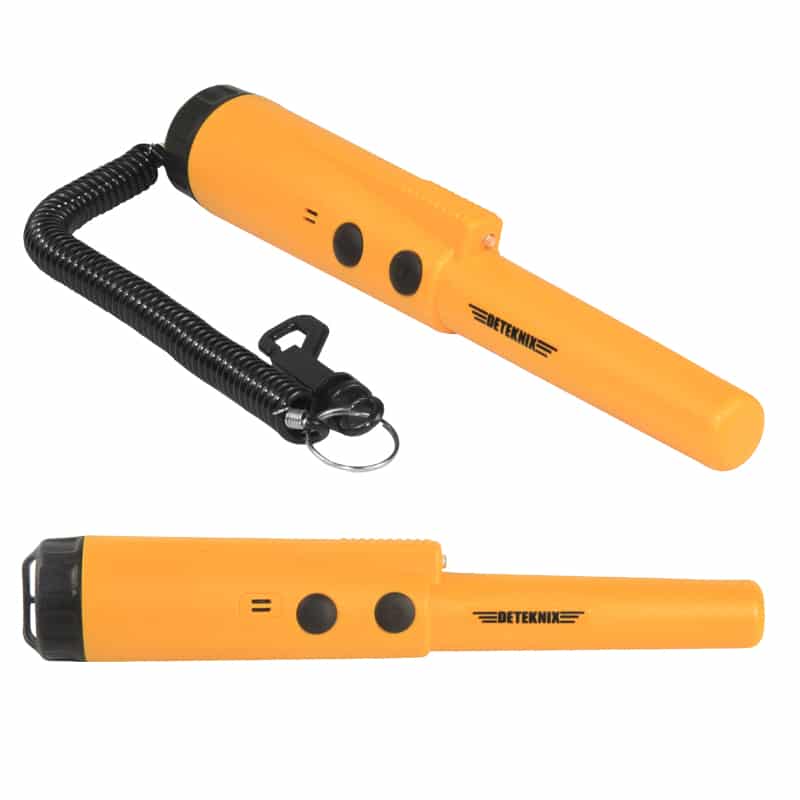 The Quest XPointer water-resistant pinpointer shown with the lanyard attached, on a white background. 