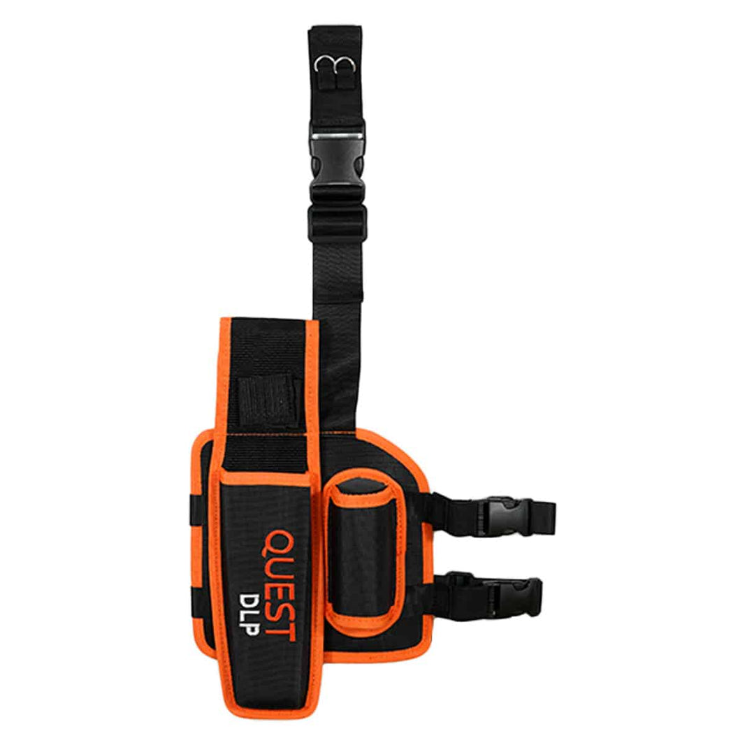Quest Drop Leg Pouch & Holster in orange and black Cordura with adjustable leg straps and pinpointer holster