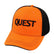 Quest orange black mesh cap displaying brand logo and ventilation
