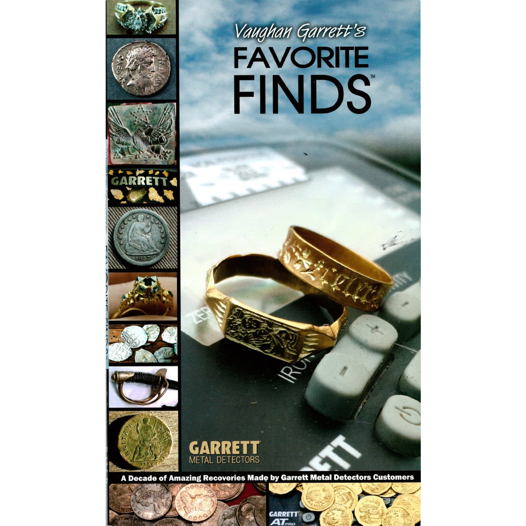 Cover of Vaughan Garrett's Favorite Finds metal detecting book showing customer treasure discoveries