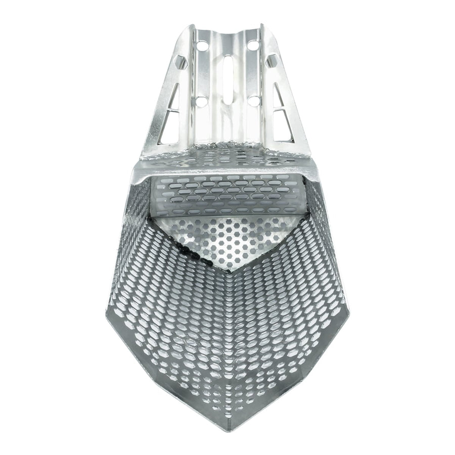 Quest Scoopal sand scoop side view showing sharp nose and textured step plate
