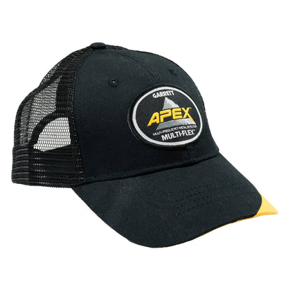 Garrett Apex metal detector cap front view showing embroidered logo