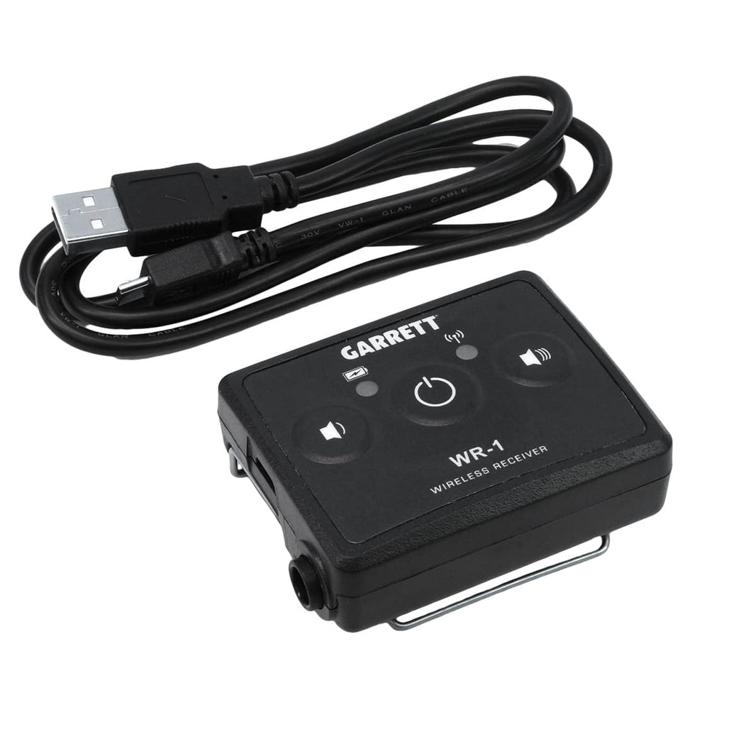 Garrett Z-Lynk wireless receiver module with 1/4-inch headphone jack and micro-USB charging port