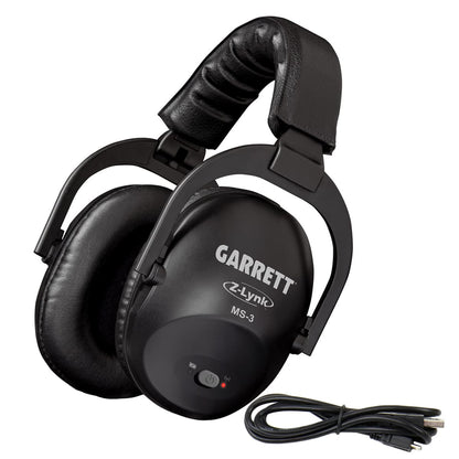 Garrett MS-3 Z-Lynk wireless headphones with black padded earcups and adjustable headband on white background