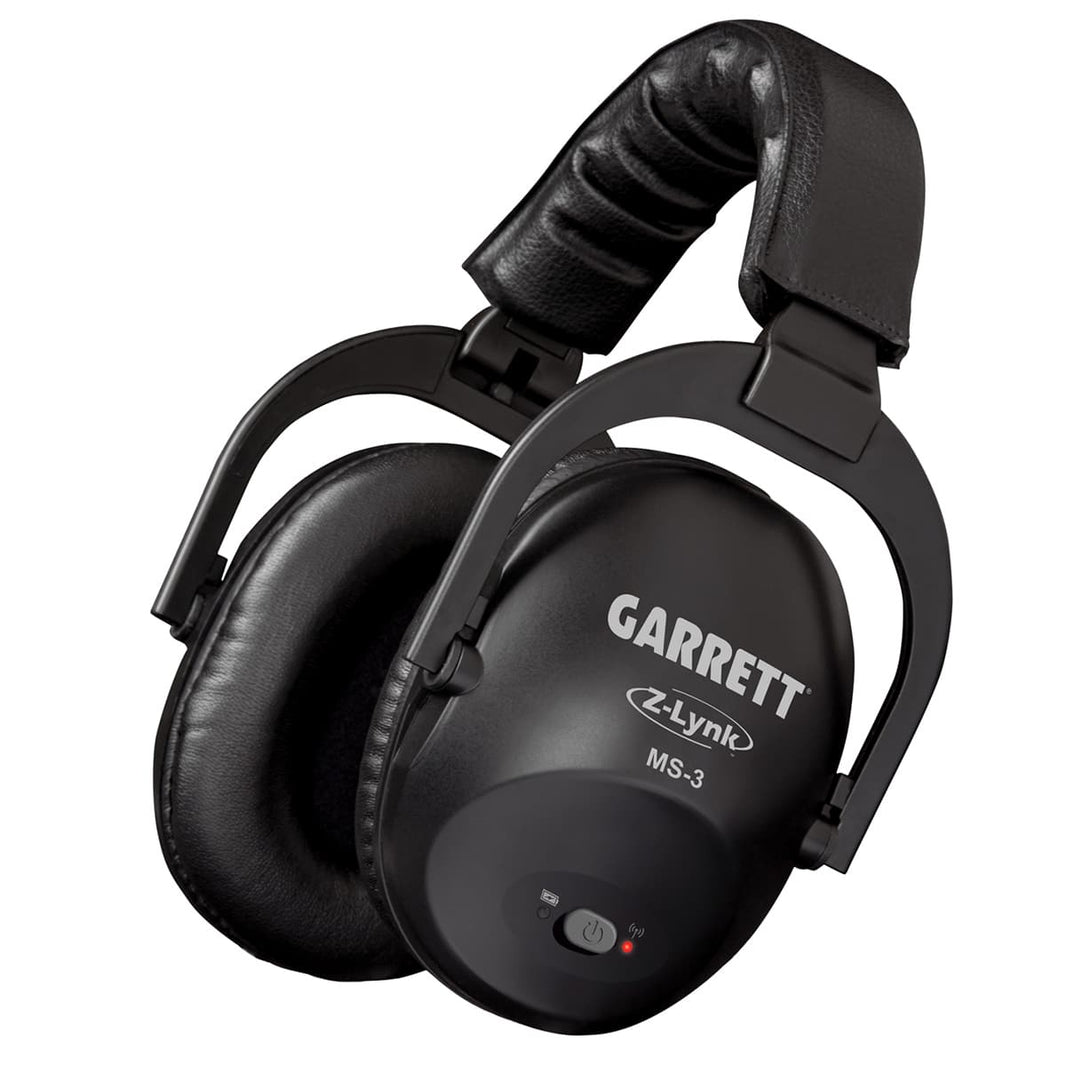 Garrett MS-3 Z-Lynk wireless headphones angled view showing power button and earcup controls