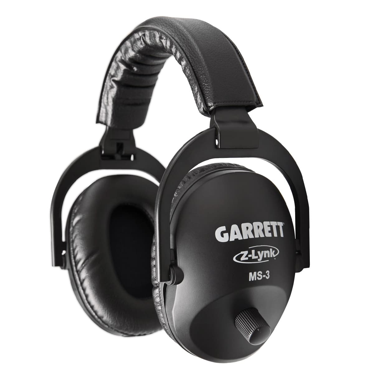 Garrett MS-3 headphones side view showing volume knob and folding hinge