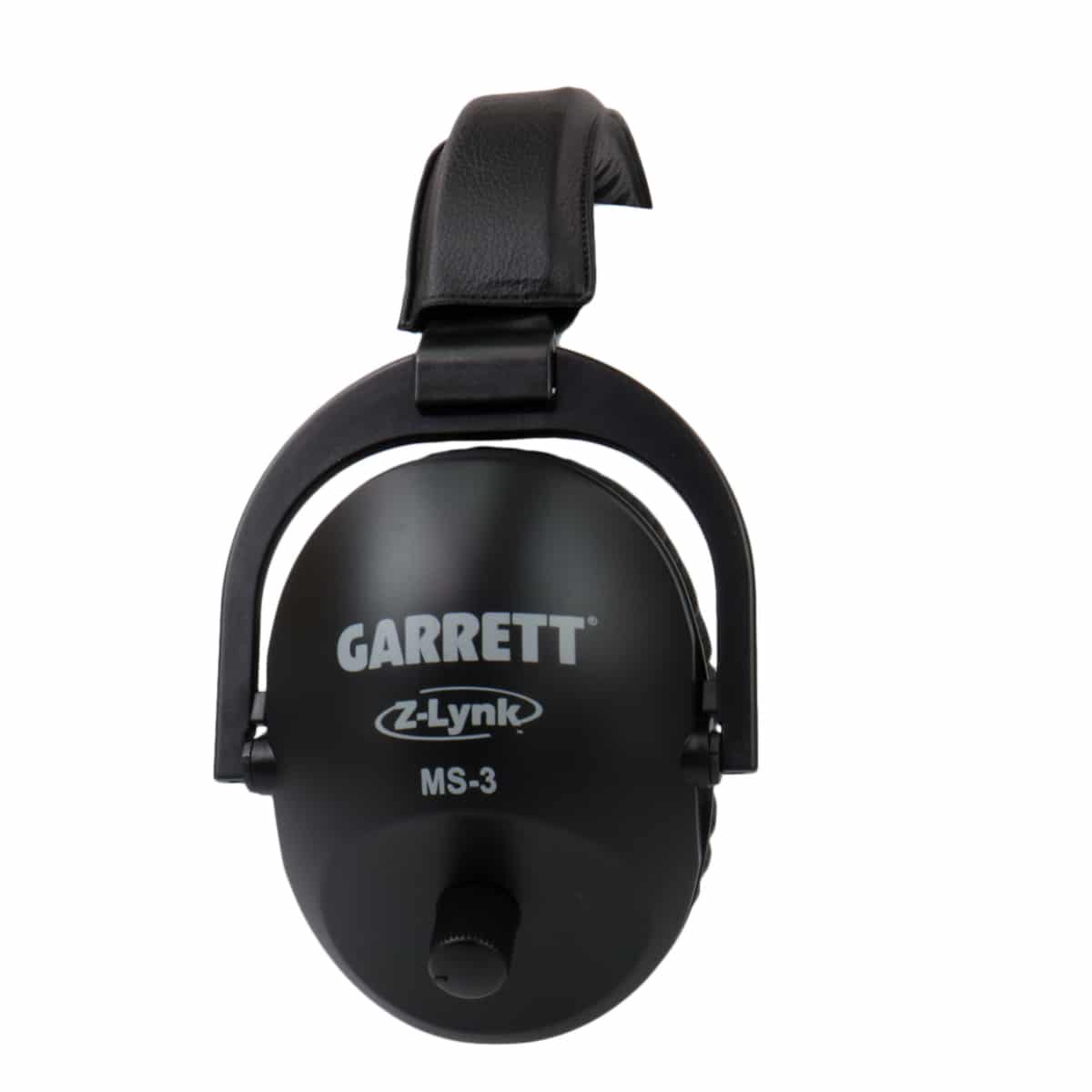 Garrett MS-3 single earcup close-up with Z-Lynk branding and volume dial