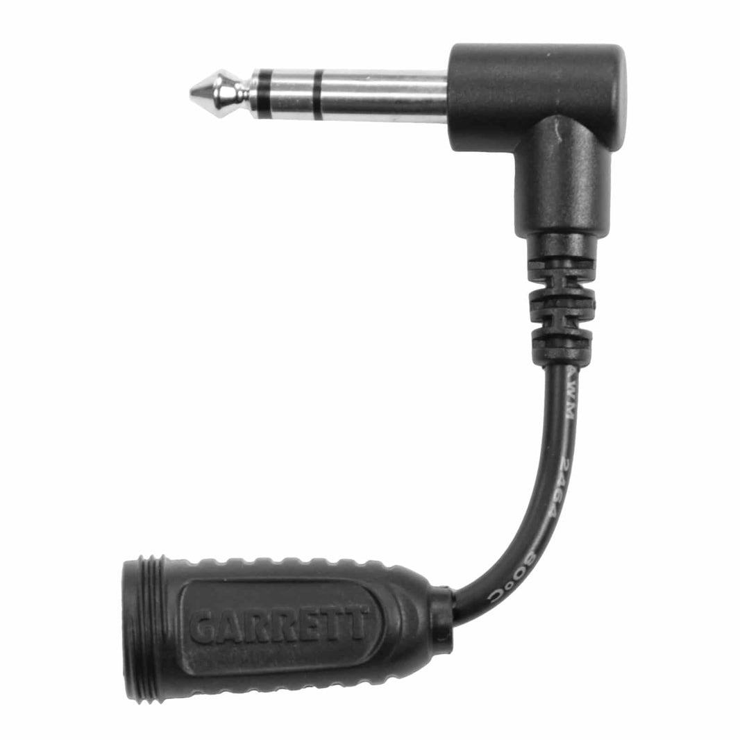 Garrett 1/4 inch to 2-pin Z-Lynk adapter cable with male quarter-inch plug and female 2-pin socket for AT series wireless headphone compatibility