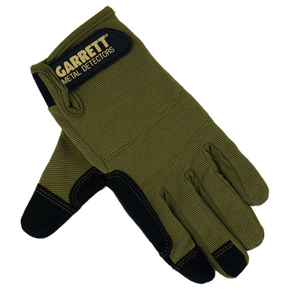 Garrett metal detector gloves showing foam padding on palms and knuckles