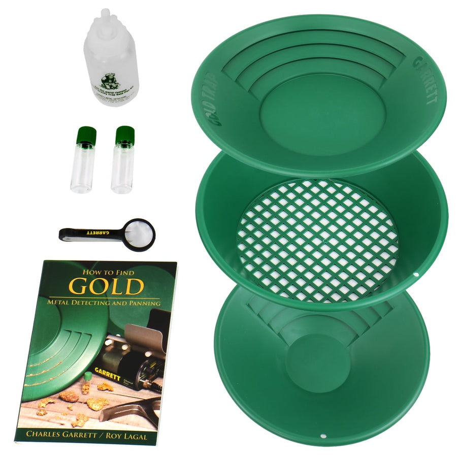 Garrett Gold Panning Kit complete 7-piece set with pans, tools and field guide
