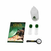 Gold panning accessories including classifier, tweezers, vials and suction bottle