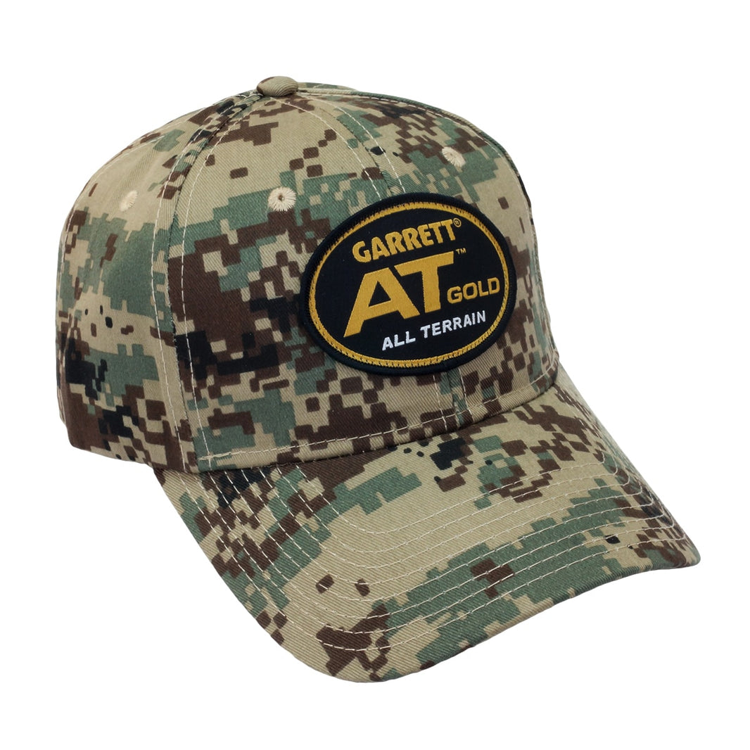 Garrett AT Gold camo baseball cap with embroidered logo and adjustable Velcro strap