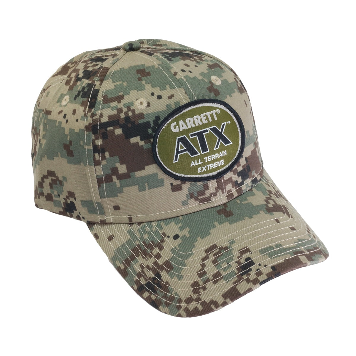 Garrett ATX camo baseball cap with official logo on front panel
