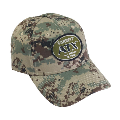 Garrett ATX camo baseball cap with official logo on front panel