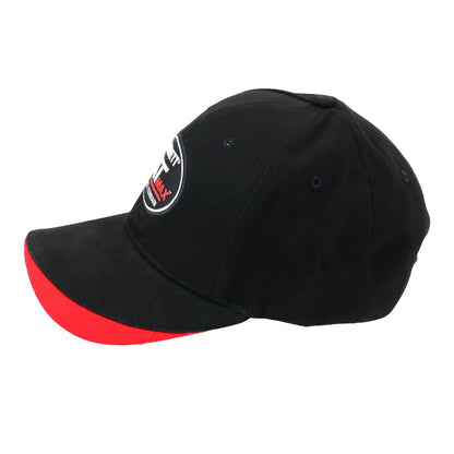 Close-up detail of embroidered Garrett AT MAX logo on black cap