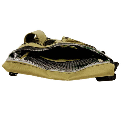 Garrett All Terrain Dig Pouch opened flat showing the interior carabiner and pockets
