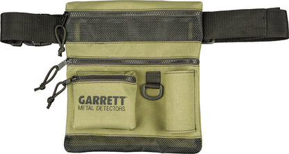 Garrett All Terrain Dig Pouch front view, tan with black mesh panels and Garrett logo