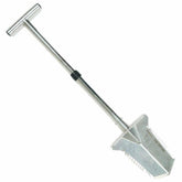 Nokta stainless steel premium shovel fully assembled showing T-handle and serrated blade