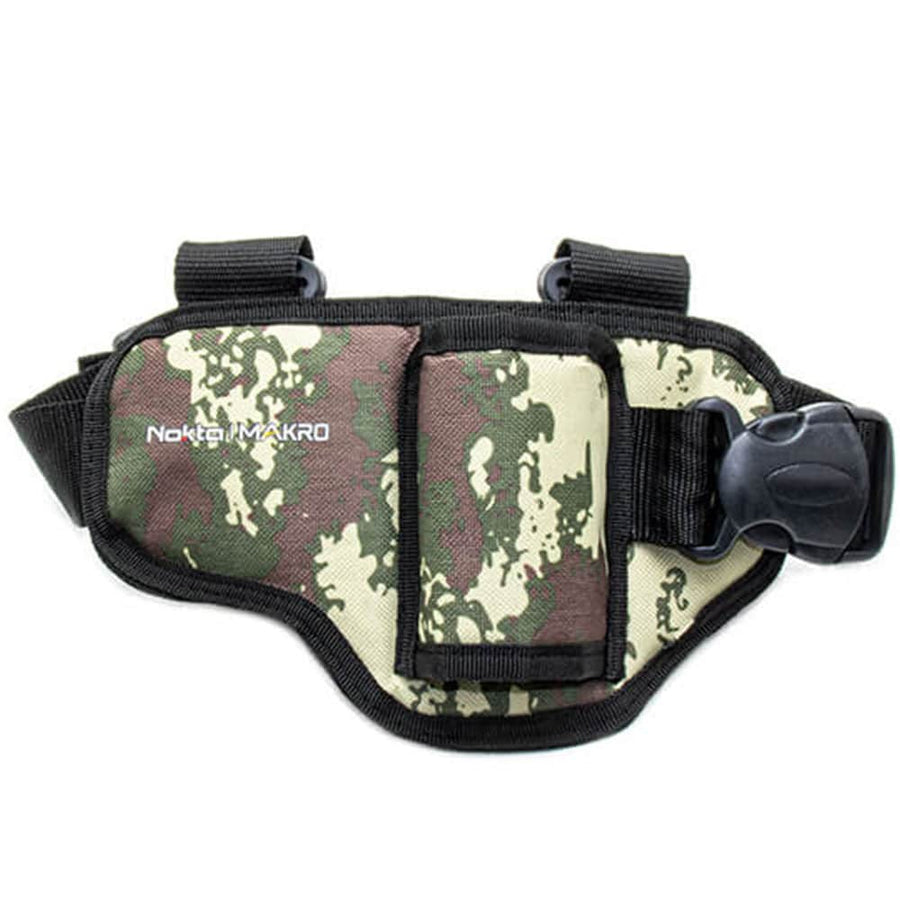 Nokta pinpointer leg holster detail showing adjustable thigh strap and buckle