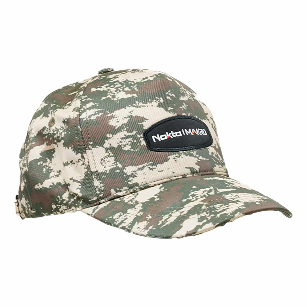 Nokta camo cap front view showing embroidered logo and low profile design