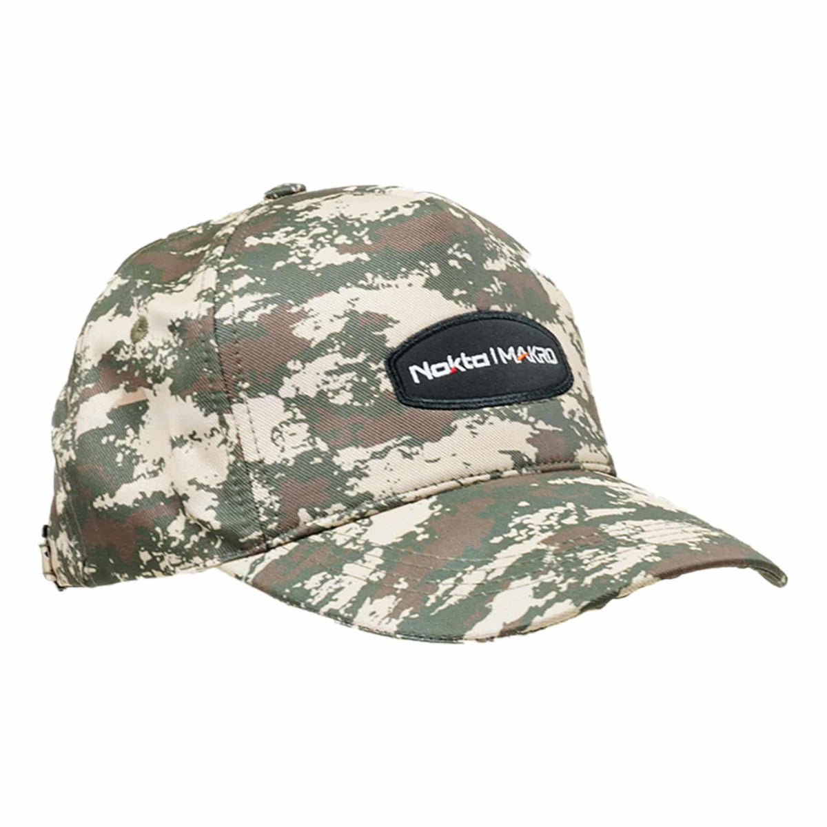 Nokta camo cap front view showing embroidered logo and low profile design