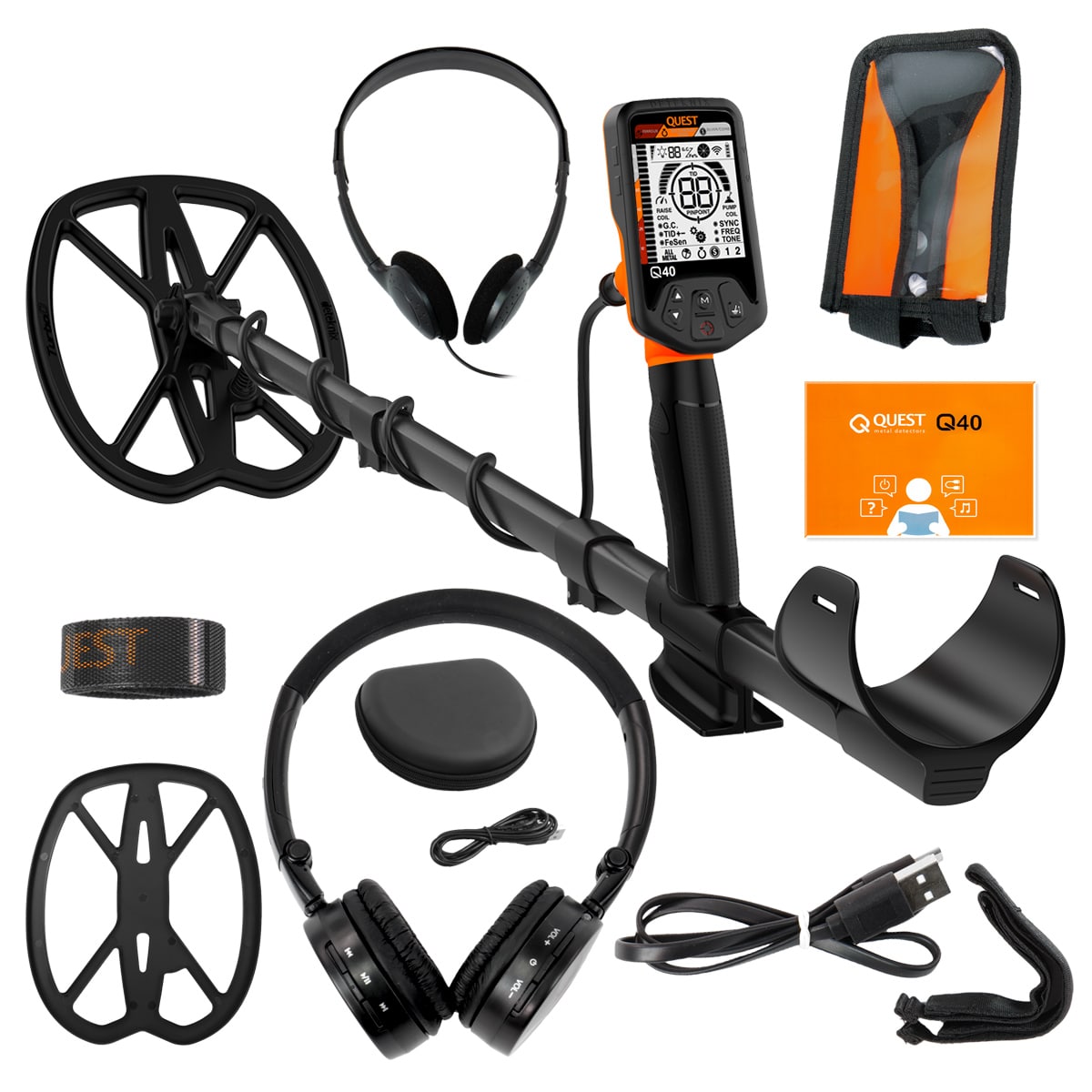 Quest Q40 Metal Detector with 11 x 9" Wide Scan TurboD Waterproof Search Coil (Open Box)