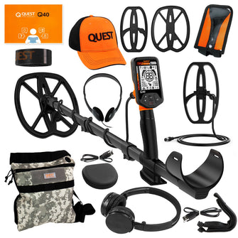 Quest Q40 Metal Detector Pack with 2 Coils, Hat, Wireless HP Pouch and Cover (Open Box)