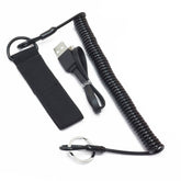 Quest Scuba Tector accessories: wrist dive band, Micro USB charging cable, spring lanyard and keyring