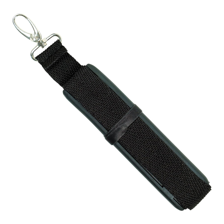 Close-up view of Nokta Pointer carrying pouch showing secure closure and strap attachment