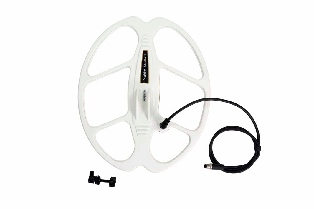 Nokta 15.5x14 DD search coil with white housing and black cable for Gold Kruzer detector