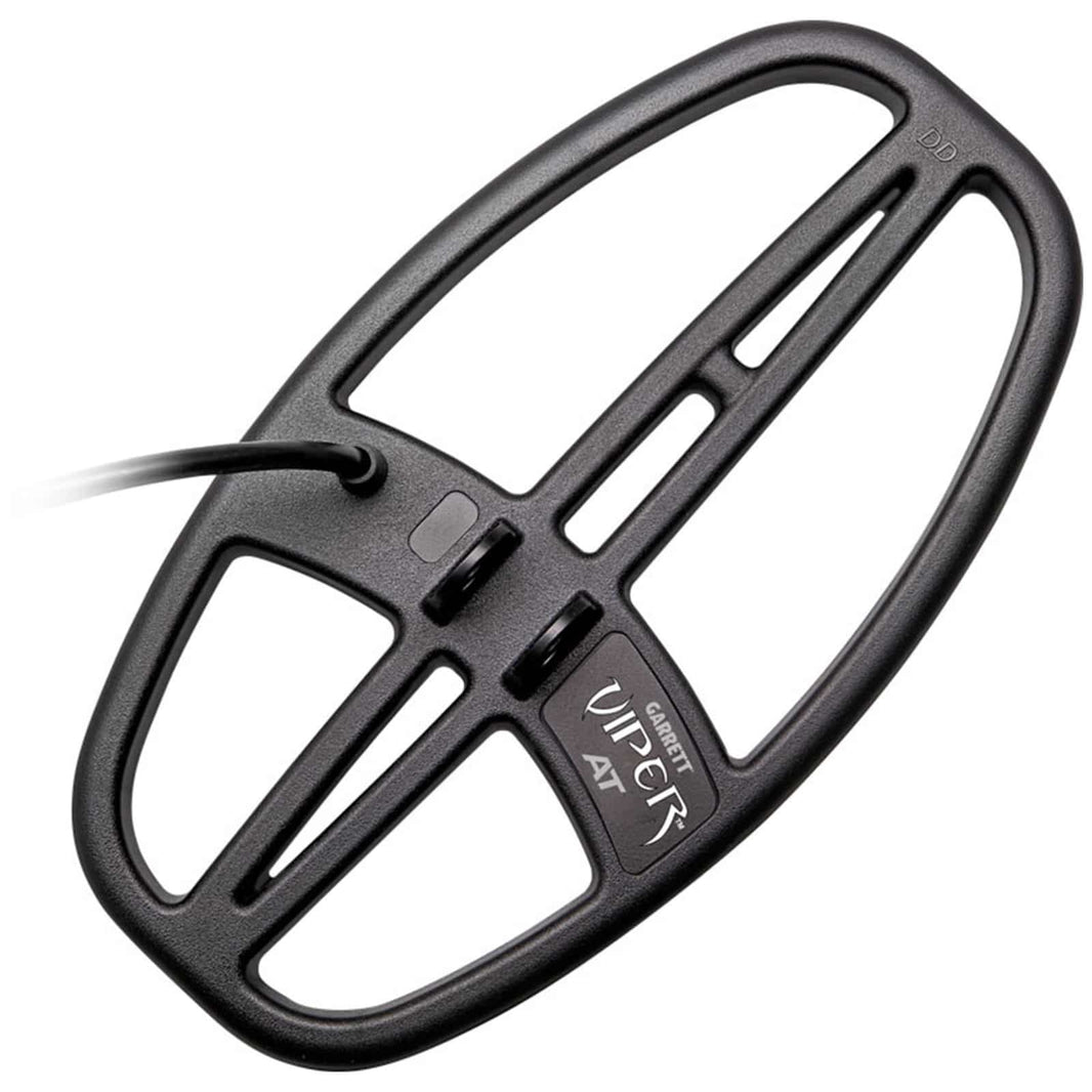 Garrett 6x11 DD Viper Search Coil for AT Series metal detectors showing elliptical coil geometry and waterproof construction