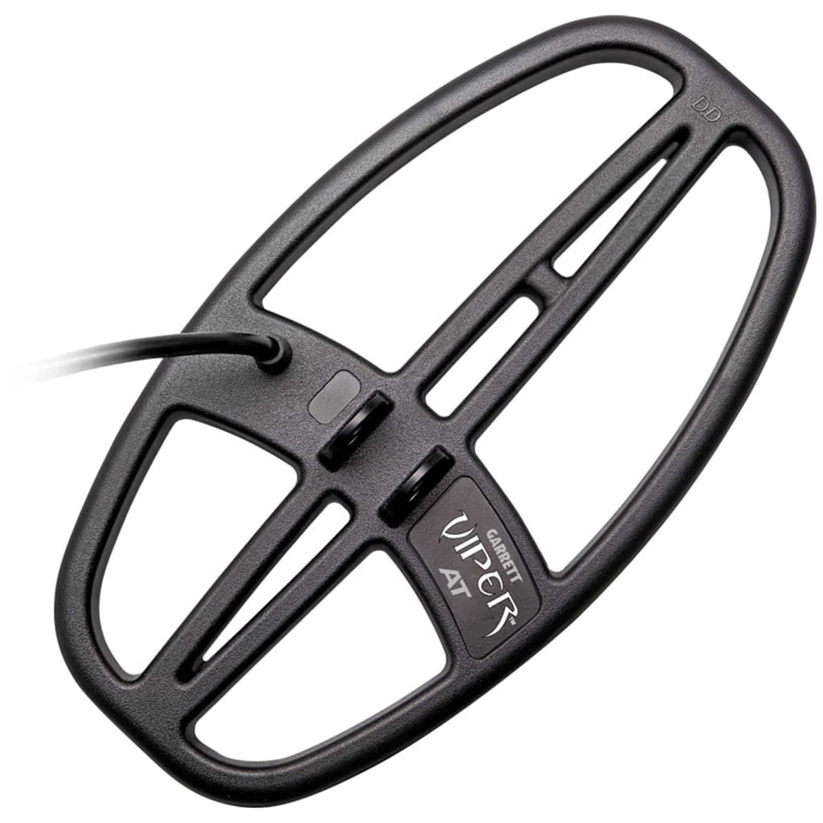 Garrett 6x11 DD Viper Search Coil for AT Series metal detectors showing elliptical coil geometry and waterproof construction