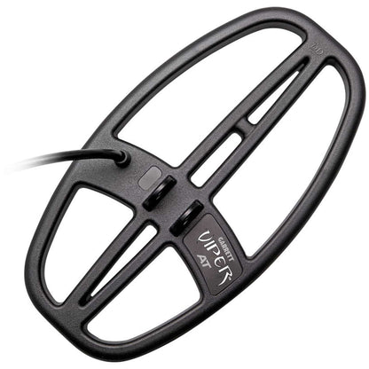 Garrett 6x11 DD Viper Search Coil for AT Series metal detectors showing elliptical coil geometry and waterproof construction
