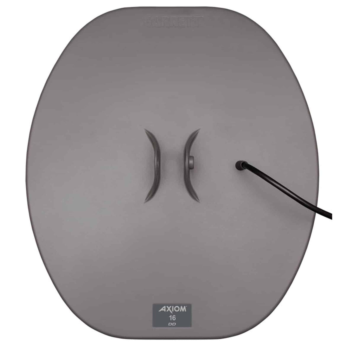 Garrett Axiom 16 inch by 14 inch DD search coil with semi-elliptical geometry and protective cover for gold prospecting